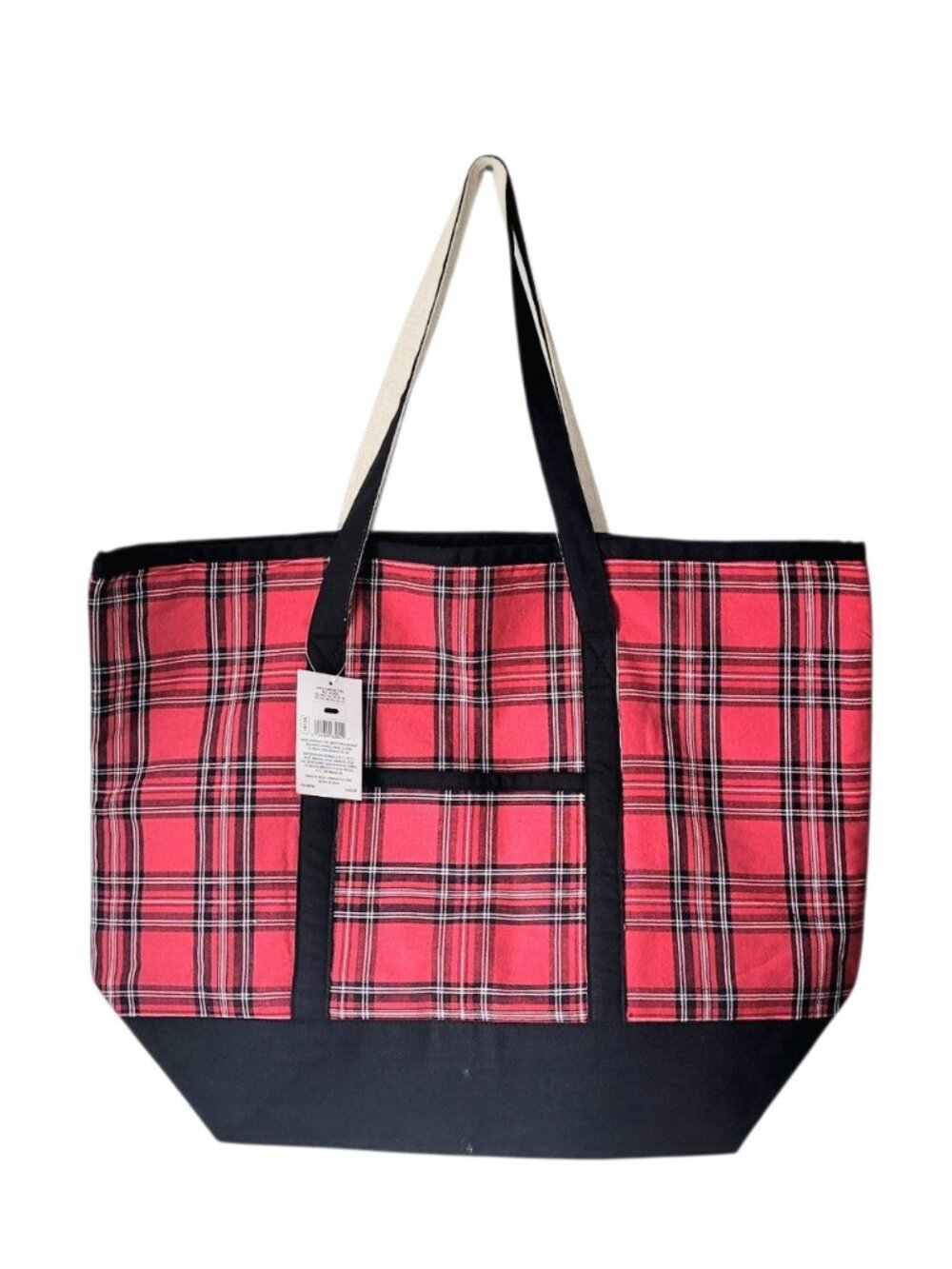 Large Red and Black Plaid Canvas Tote Bag